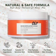 CIZ Bikini Area Exfoliator application swatch demonstrates smooth prep before shaving