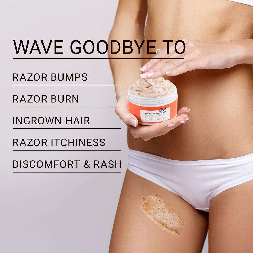 CIZ Bikini Area Exfoliator pore-clearing action supports cleaner bikini line