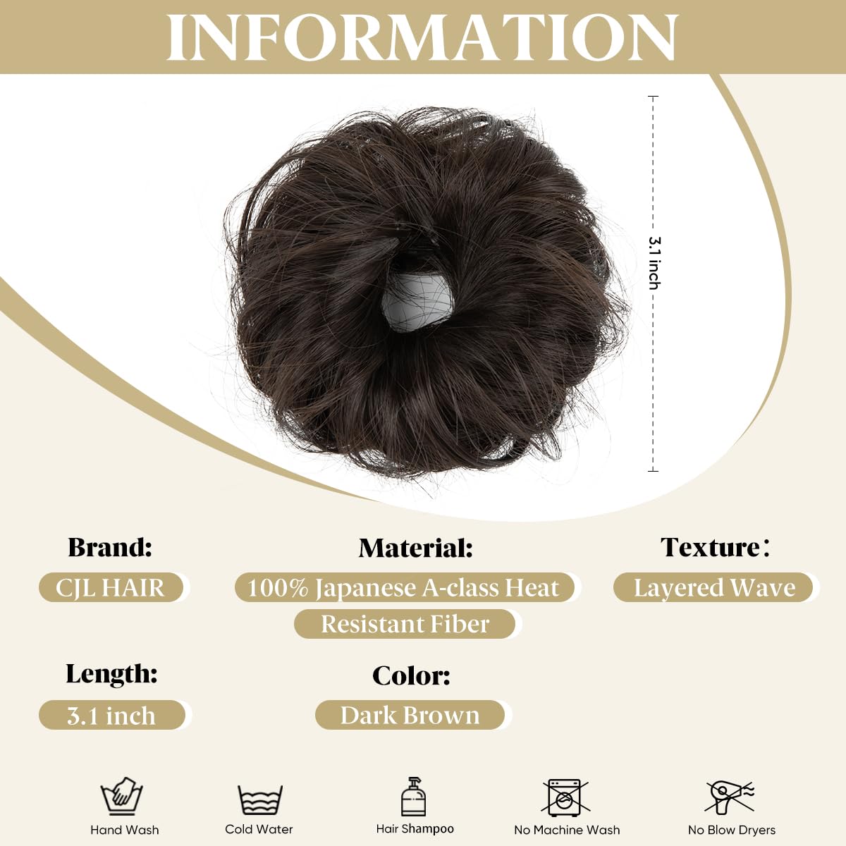 CJL HAIR mini synthetic curly bun in dark brown creates an easy high bun