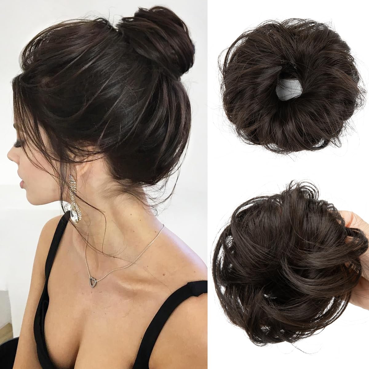 CJL HAIR small messy bun in dark brown adds lightweight volume for thin hair