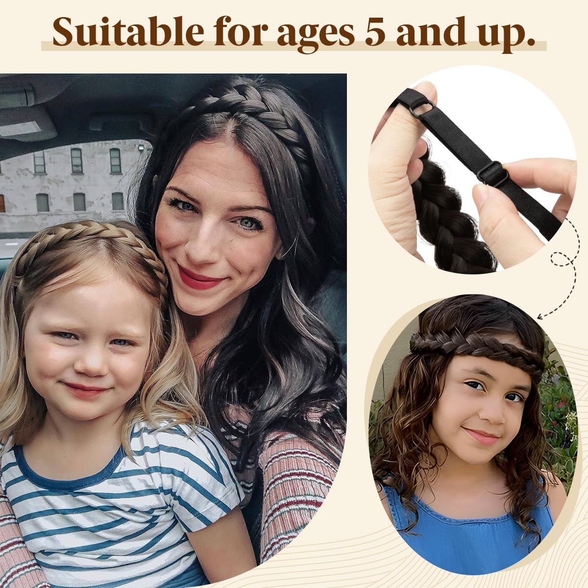 CJL HAIR 2PCS braided headbands dark brown color blends with natural hair.