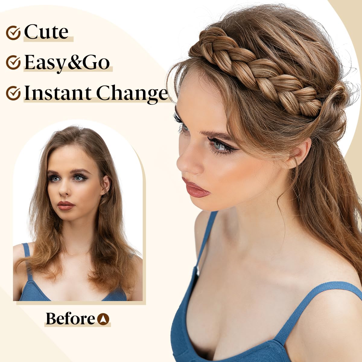 CJL HAIR 2PCS braided headbands on model demonstrate secure non-slip fit.