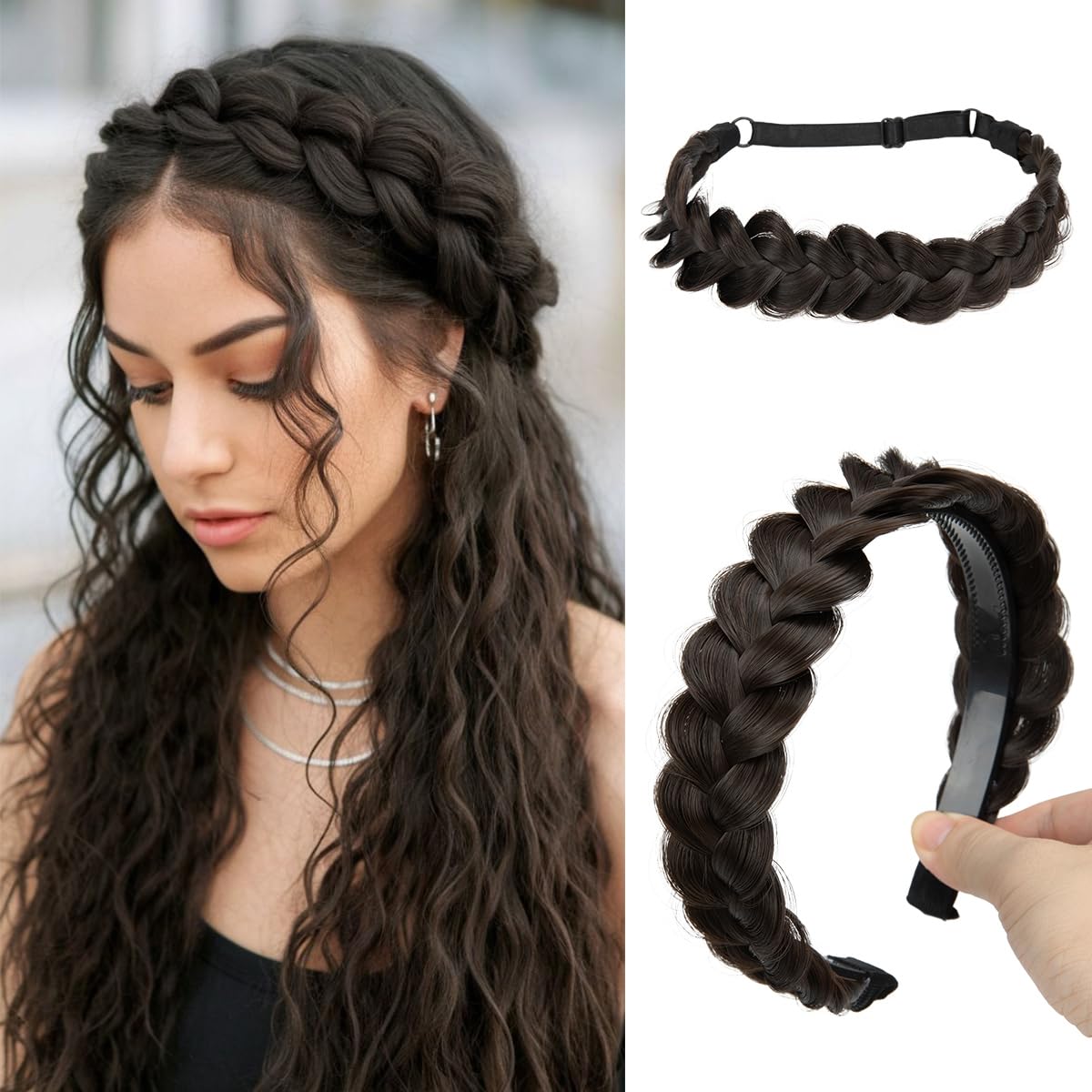 CJL HAIR 2PCS braided headbands pack front view for easy everyday styling.