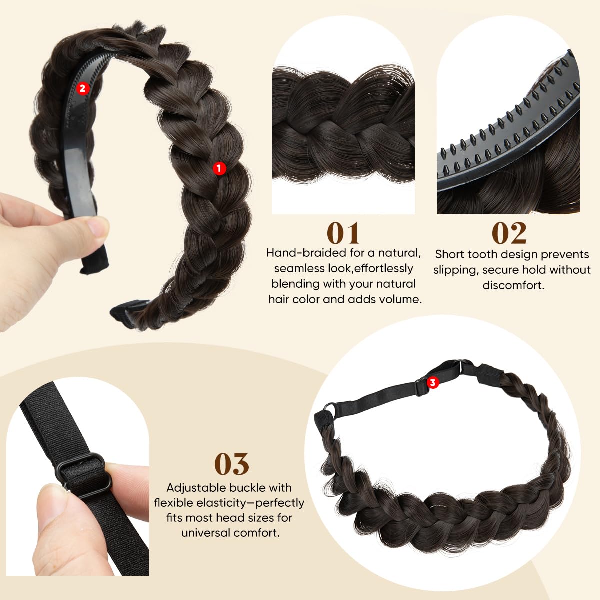 CJL HAIR 2PCS headbands teeth detail highlights anti-slip teeth for steady wear.