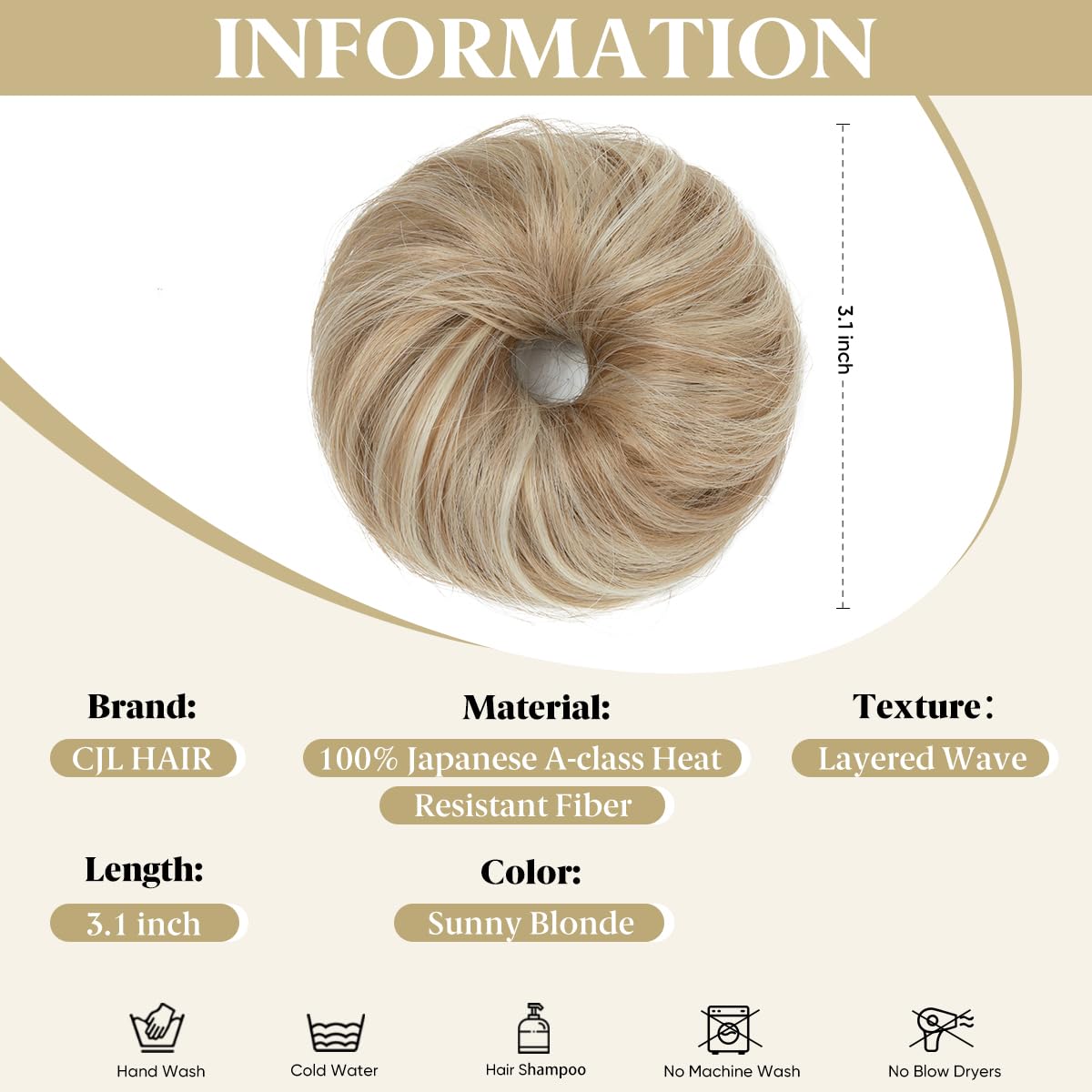 CJL HAIR Sunny Blonde small messy bun side view enhances thin hair with easy styling