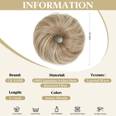 CJL HAIR Sunny Blonde small messy bun side view enhances thin hair with easy styling