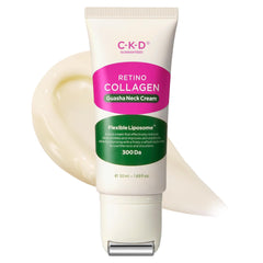 CKD Guaranteed neck cream bottle demonstrates firming formula for smoother neck skin.