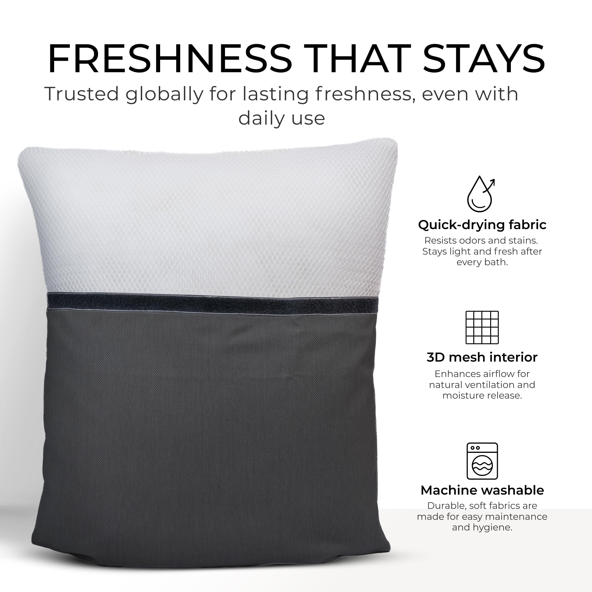 Claessonliving bath pillow is machine-washable for easy maintenance.