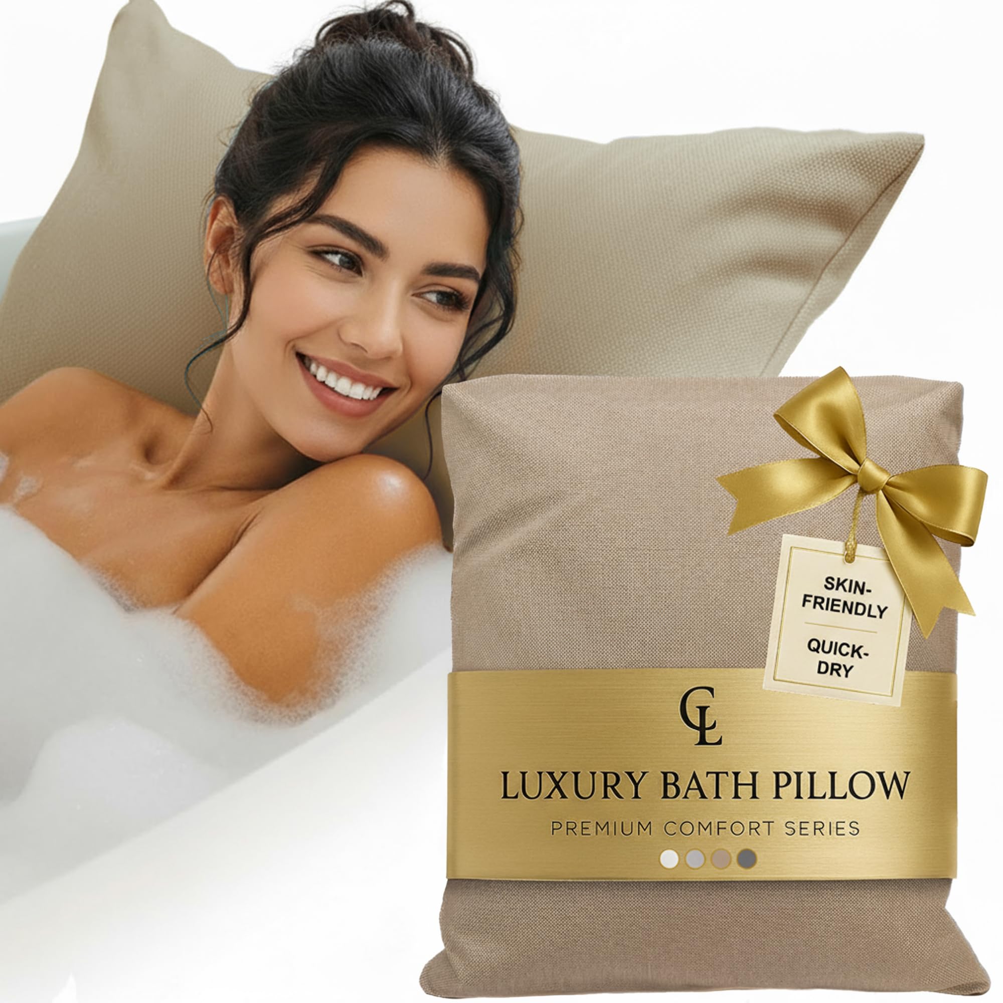 Claessonliving luxury bath pillow provides ergonomic head and neck support for comfortable long soaks.