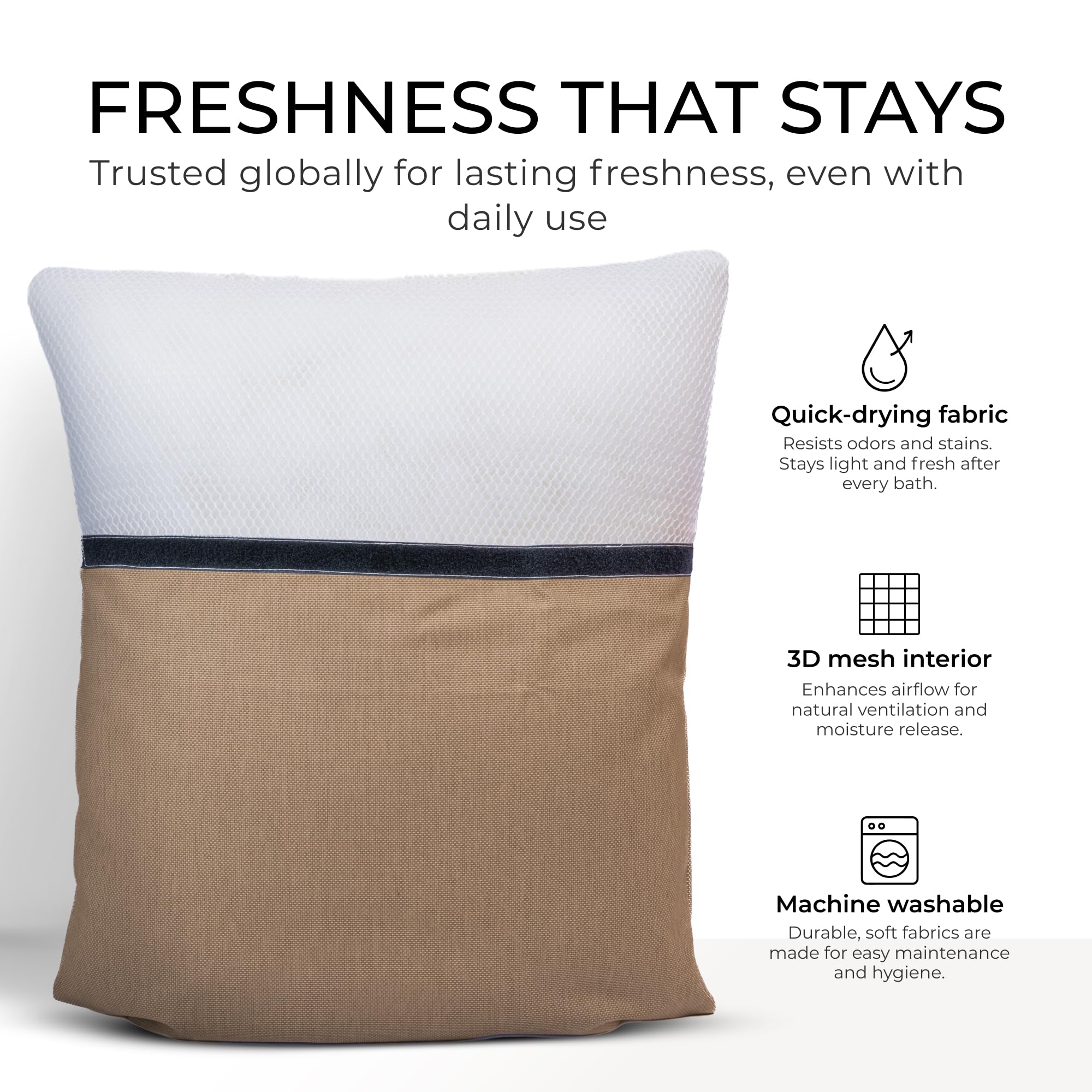 Claessonliving pillow odor and stain resistance supports hygienic baths over time.