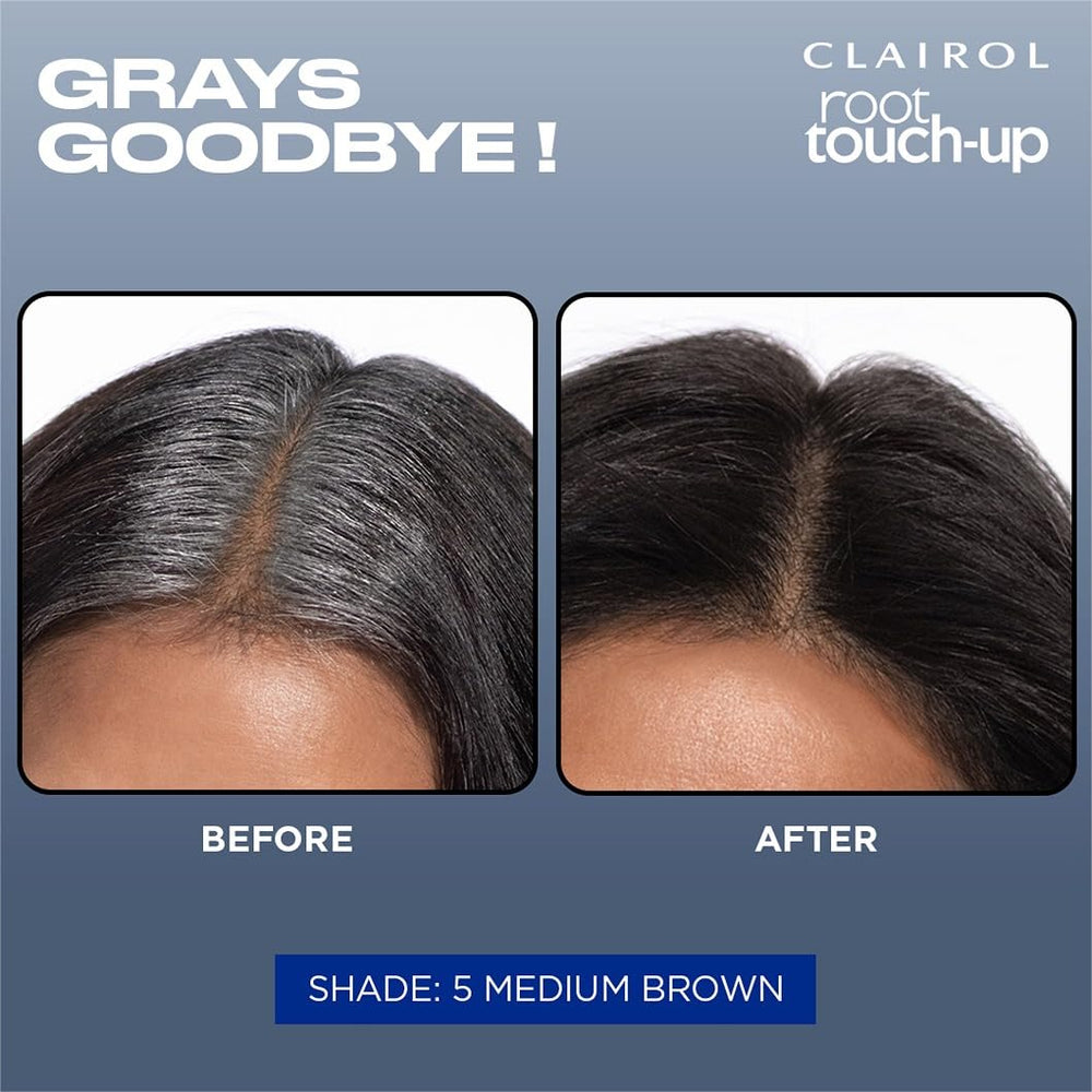 Clairol Root Touch-Up 5R before-after roots showing gray coverage