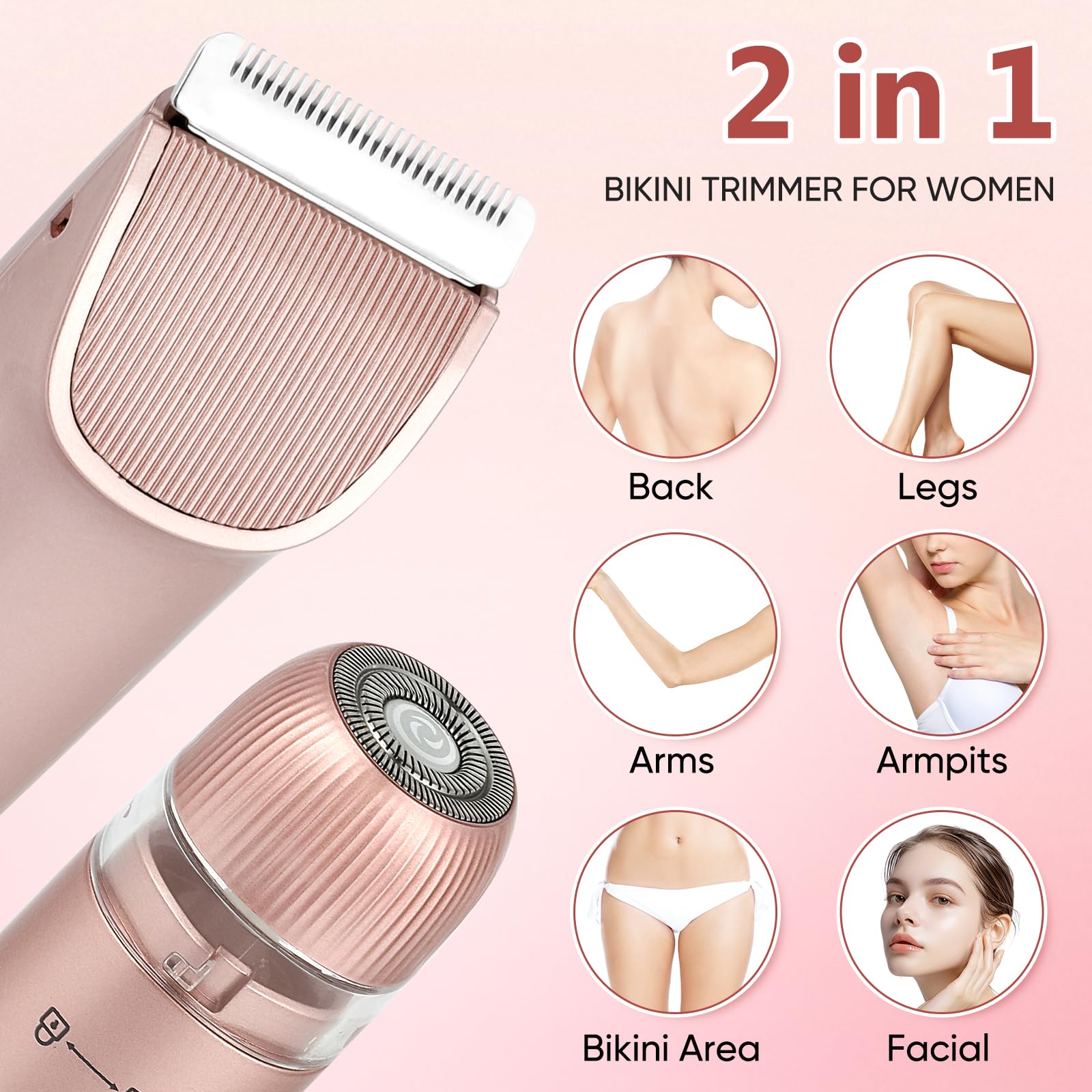 Claities bikini trimmer with hypoallergenic ceramic blade for gentle sensitive-area grooming.