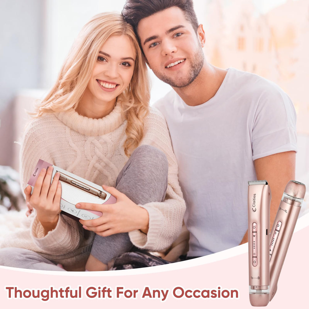Claities dual-head shaver suitable for face, arms, legs, and body.