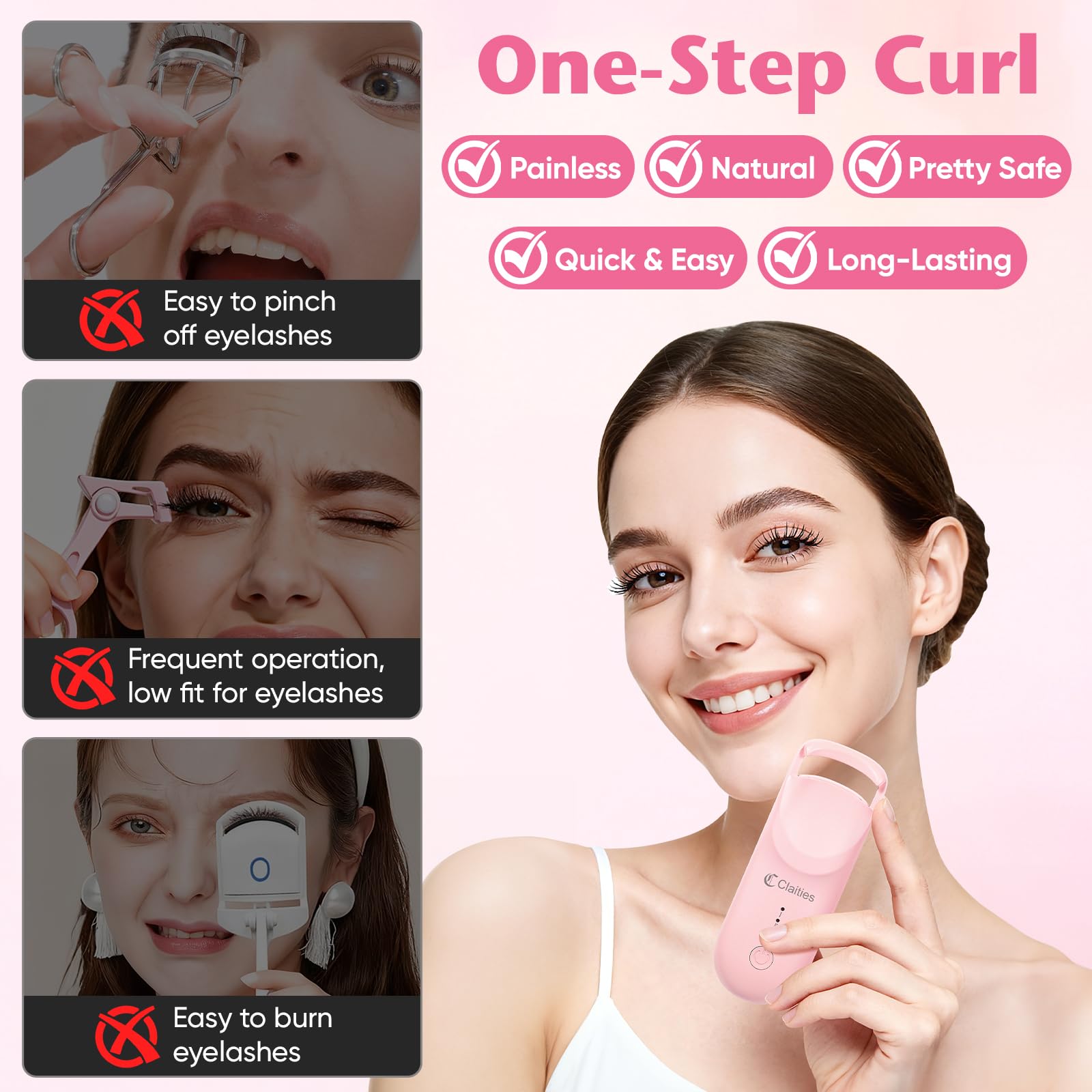 claities heated eyelash curler dual-temp 65C 85C for natural or dramatic lift
