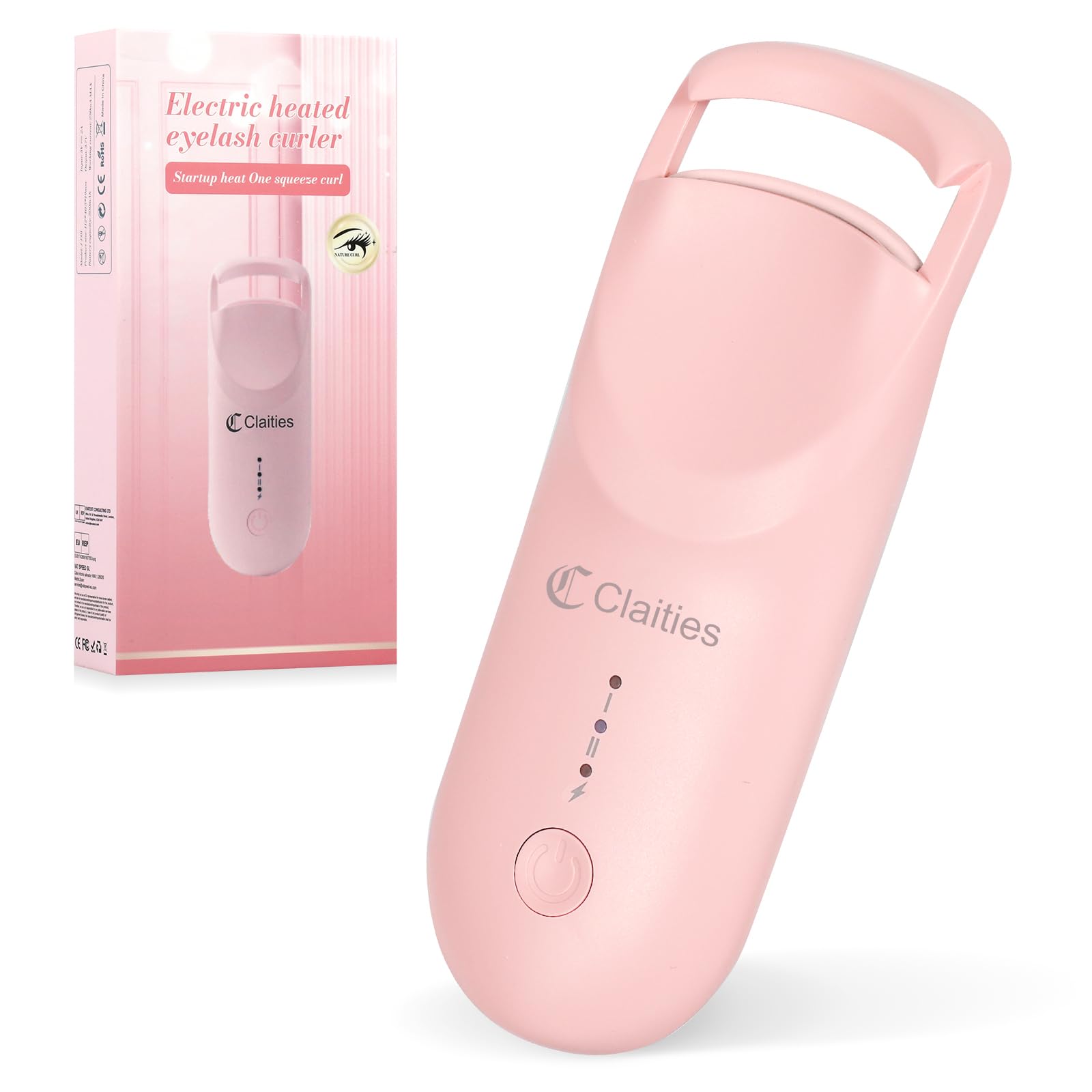 claities heated eyelash curler ready-indicator shows optimal heat for precise curl