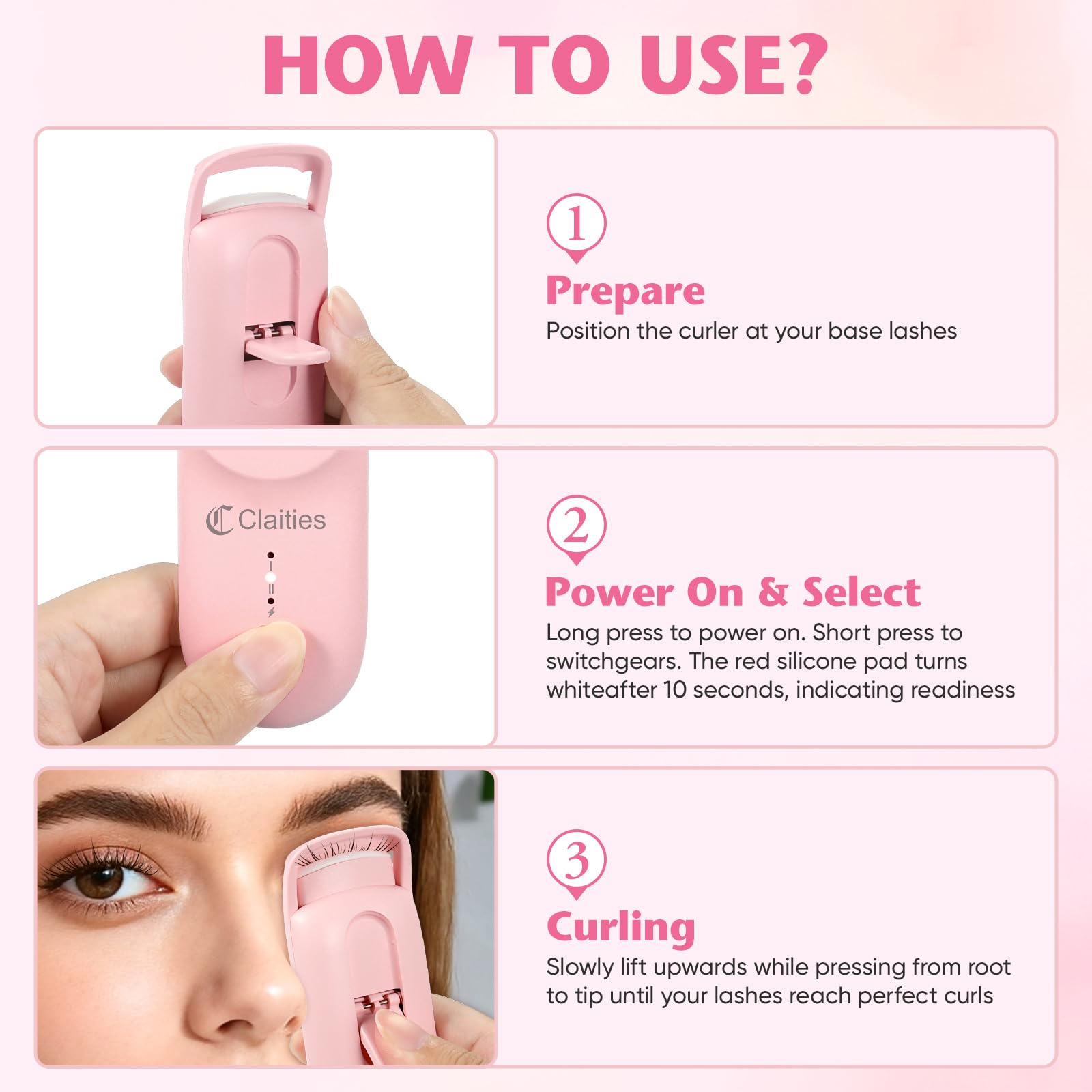 claities heated eyelash curler safety silicone pad reduces pinch and burn risk