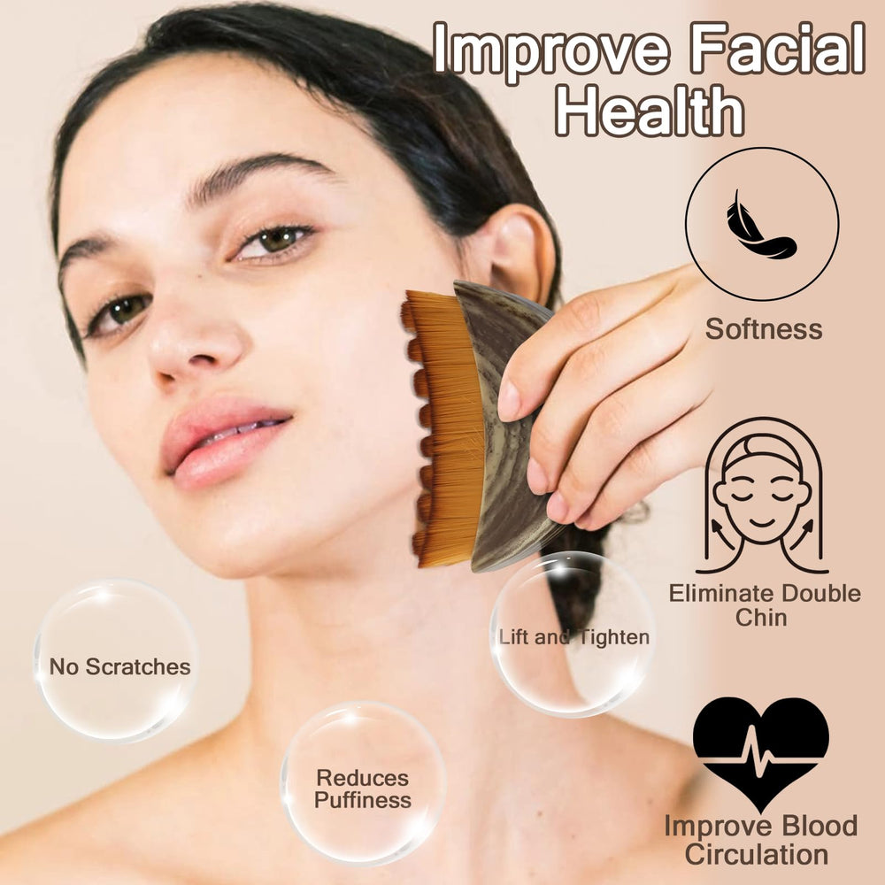Clapery Lymphatic Contour Brush in action on lower face suggesting puffiness reduction