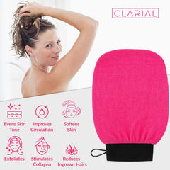 Clarial exfoliating glove pink in-bath water scene for refreshing shower routine