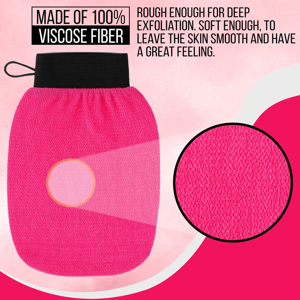 Clarial exfoliating glove pink material texture closeup emphasizing softness