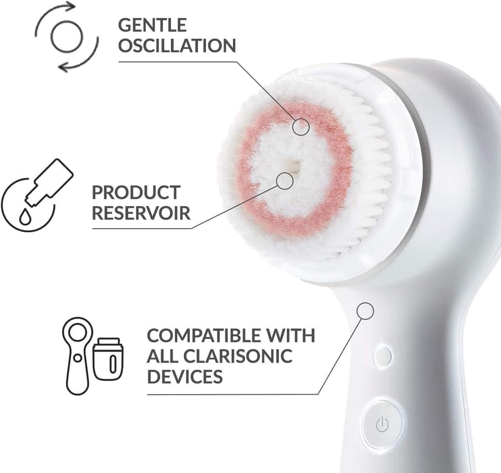 Clarisonic cleansing system pink dial and speed control for gentle vs daily cleansing.