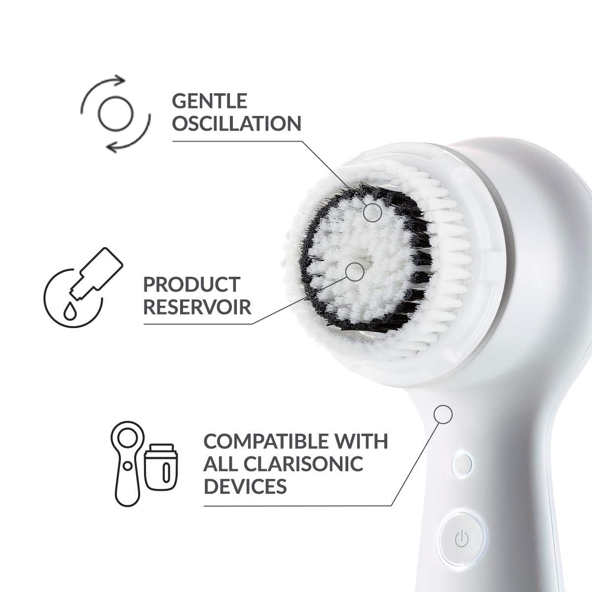 Clarisonic Sensitive brush head closeup for Mia Fit highlights soothing, skin-friendly cleansing routine.