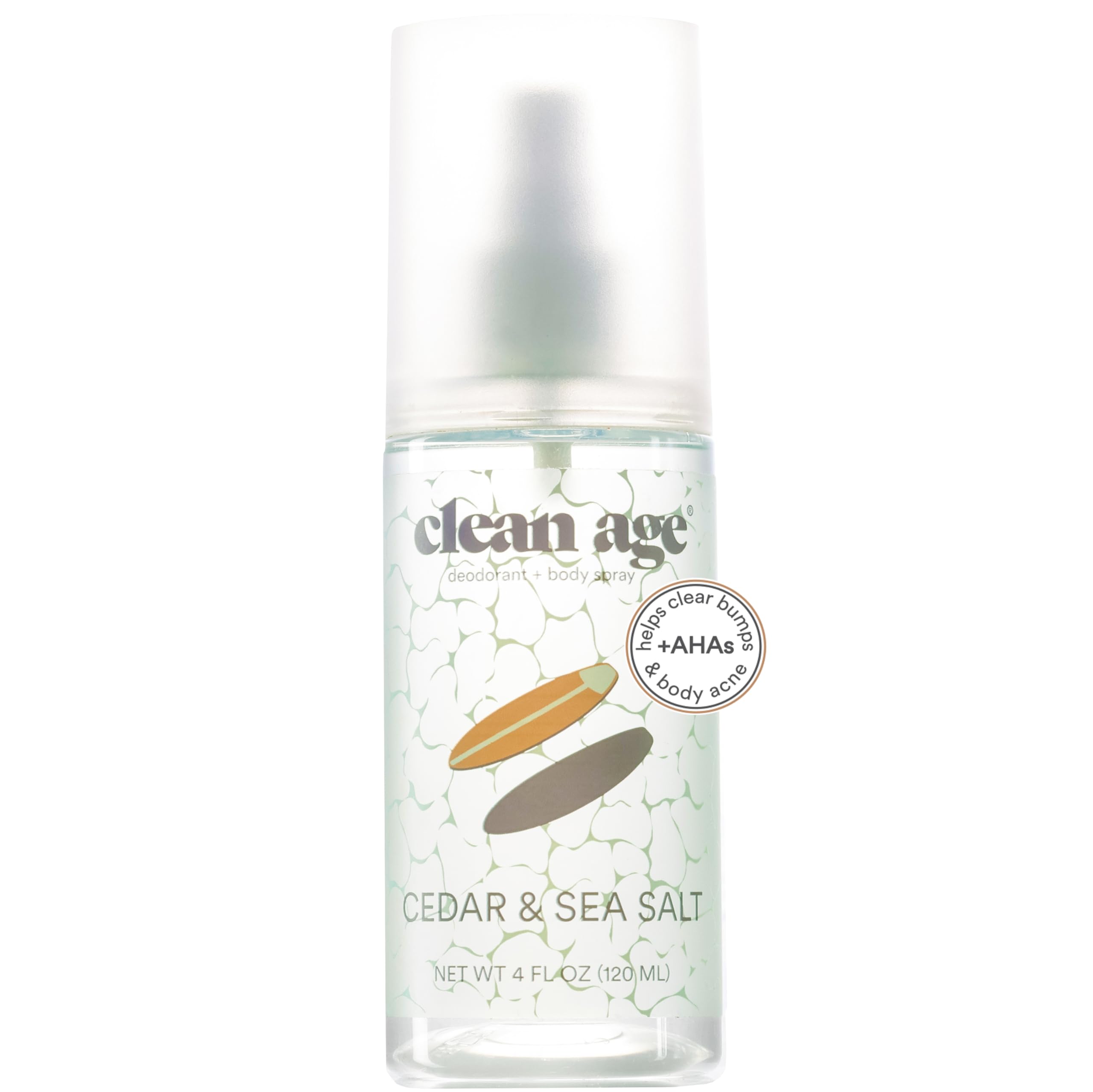 Clean Age Cedar deodorant bottle close-up highlighting aluminum-free formula for teen skin.