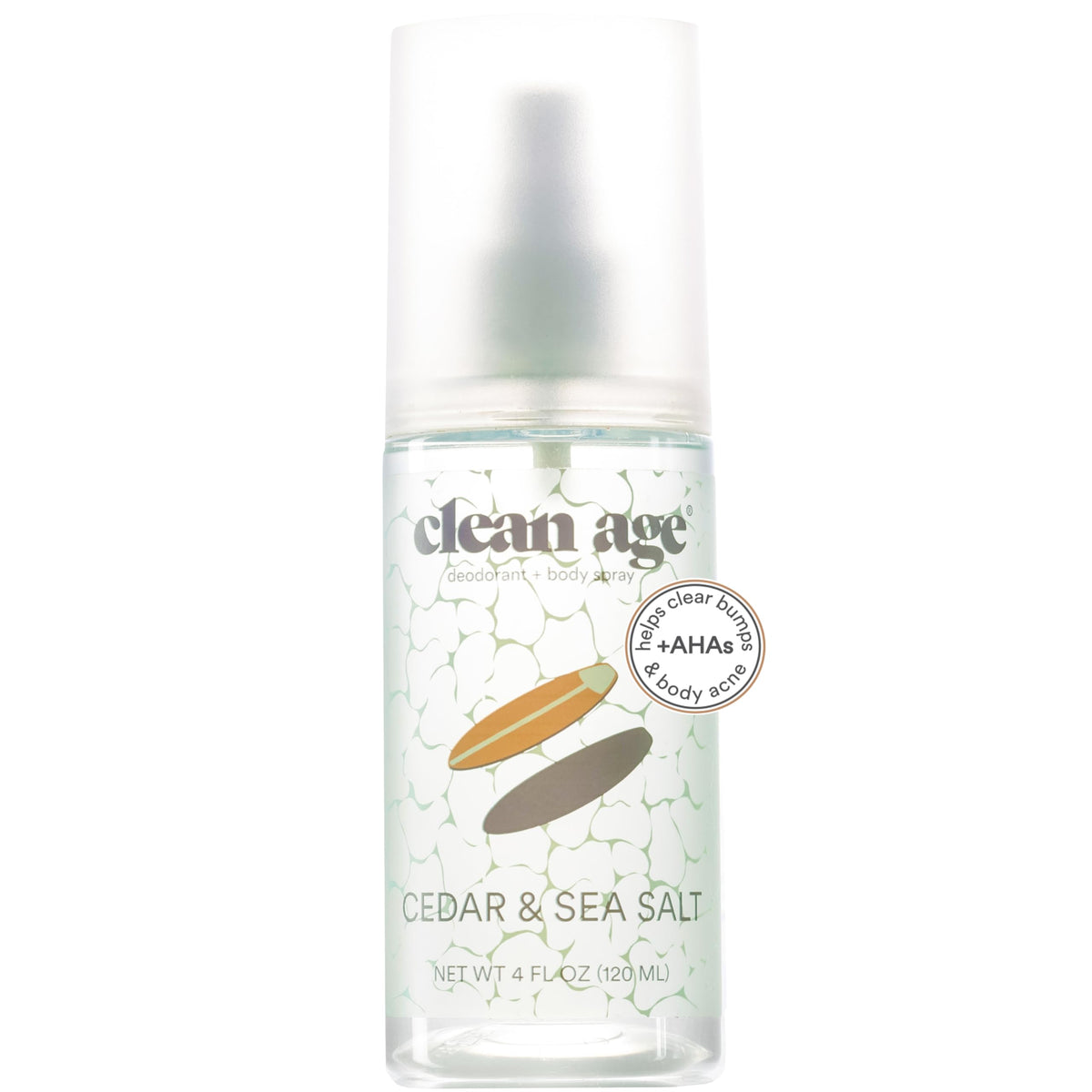 Clean Age Cedar deodorant bottle close-up highlighting aluminum-free formula for teen skin.