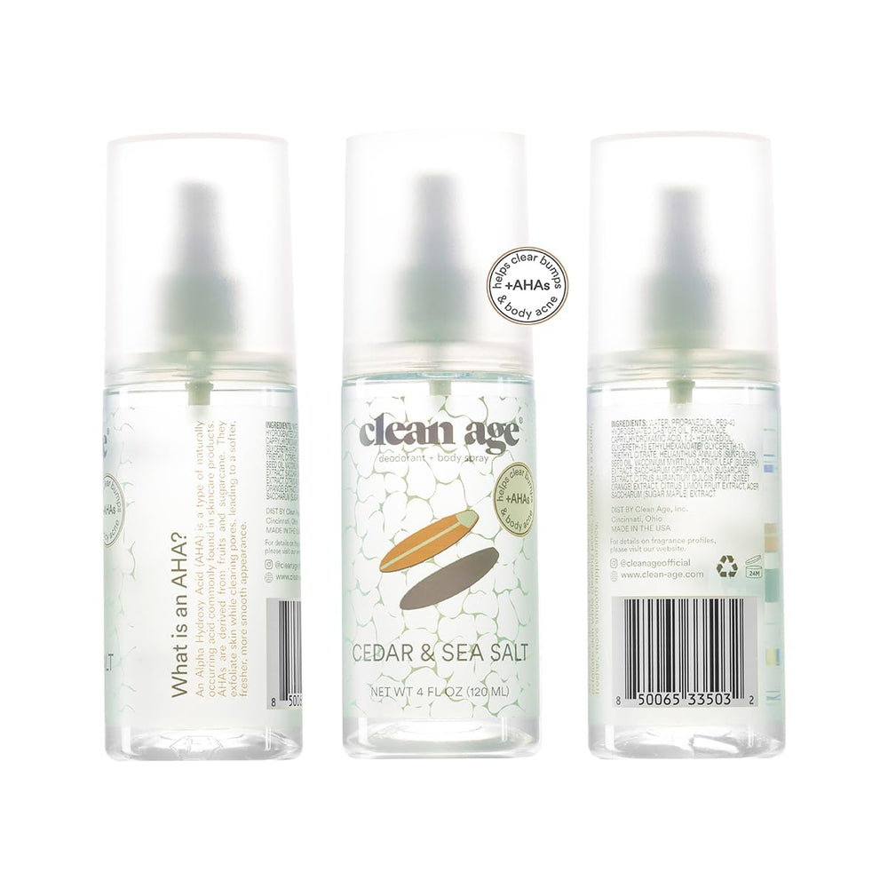 Clean Age gender-inclusive packaging with unisex design and earthy cedar aroma.