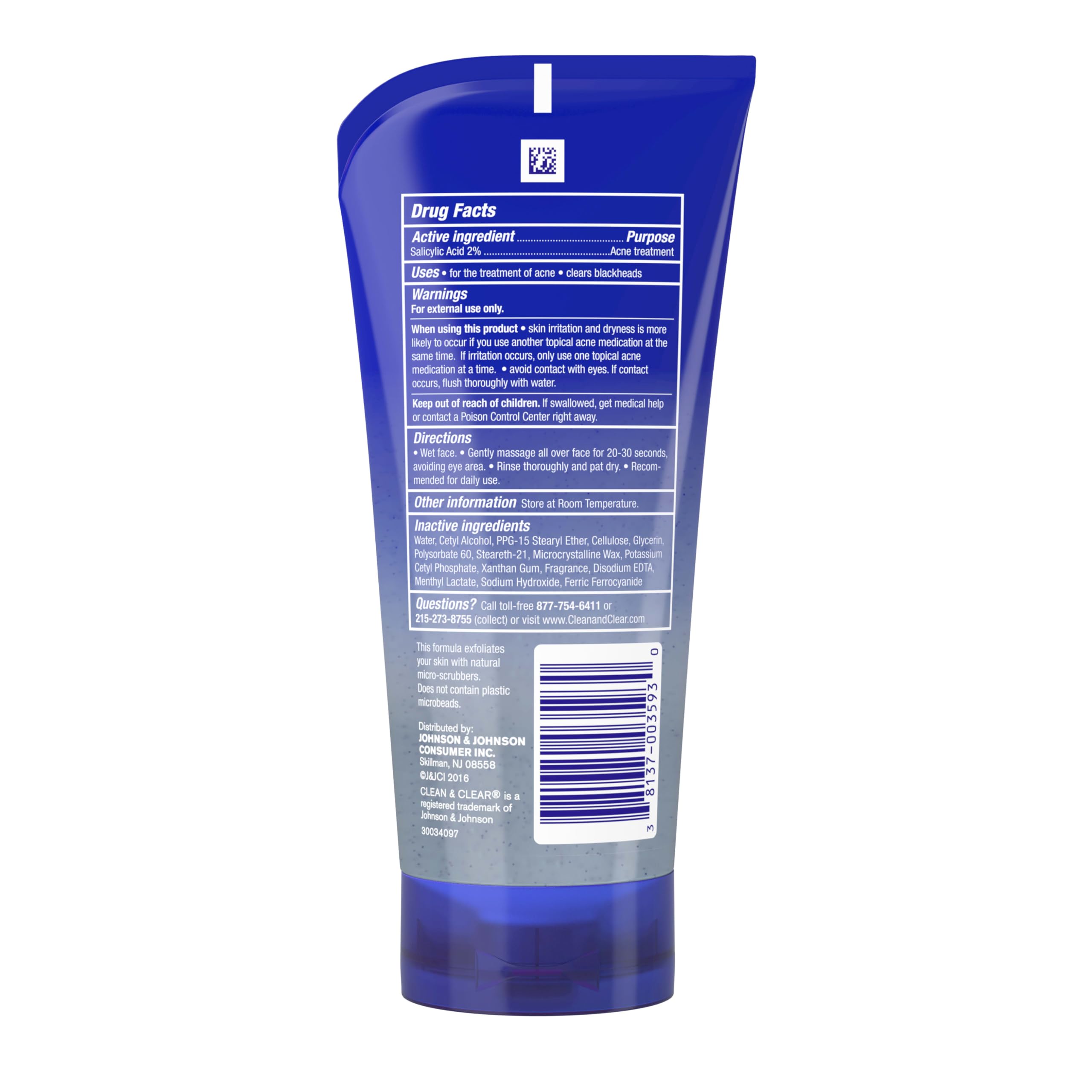 Clean & Clear acne-prone skin scrub highlighting gentle exfoliation.