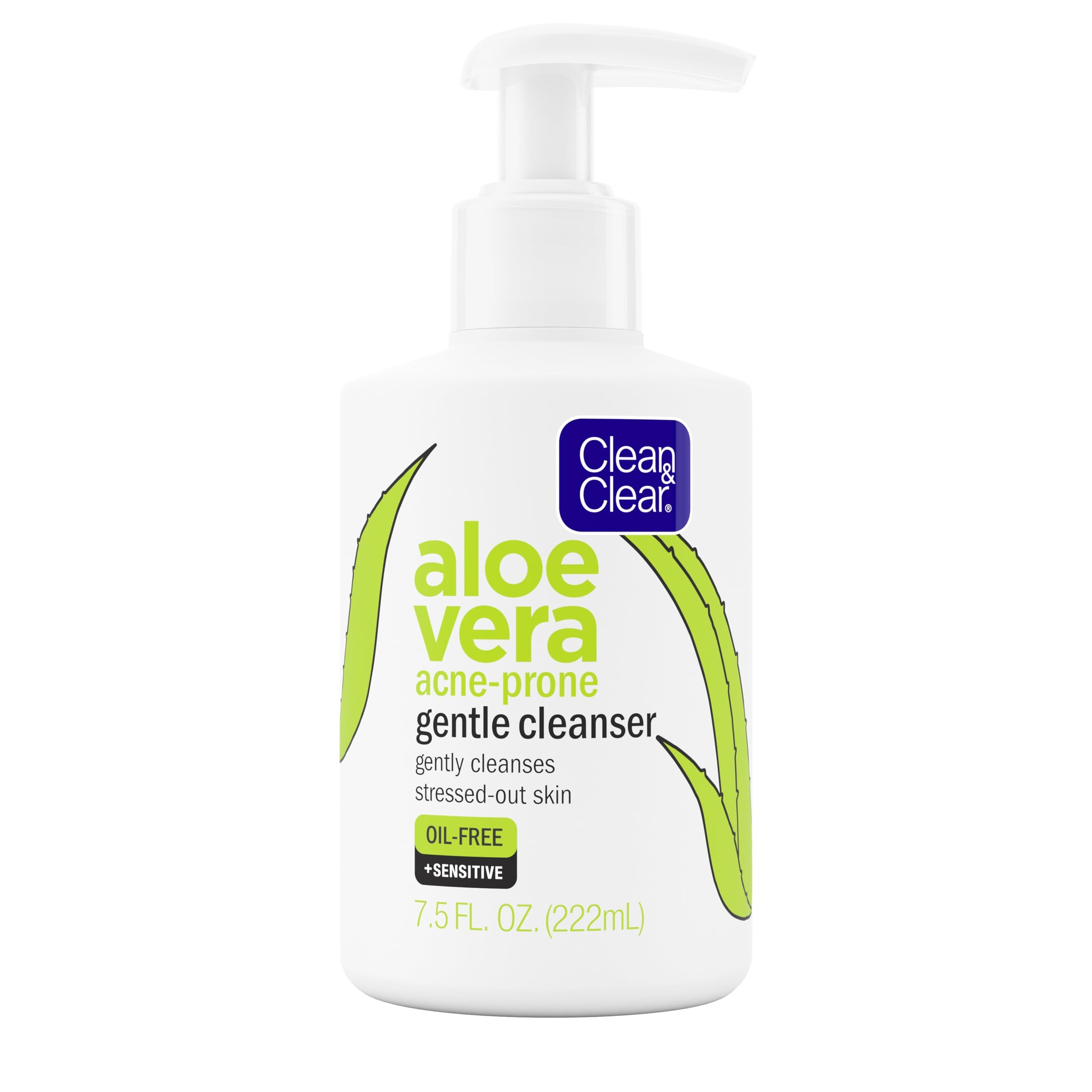 Clean & Clear Aloe Vera Gentle Facial Cleanser bottle closeup for oil-free daily cleansing