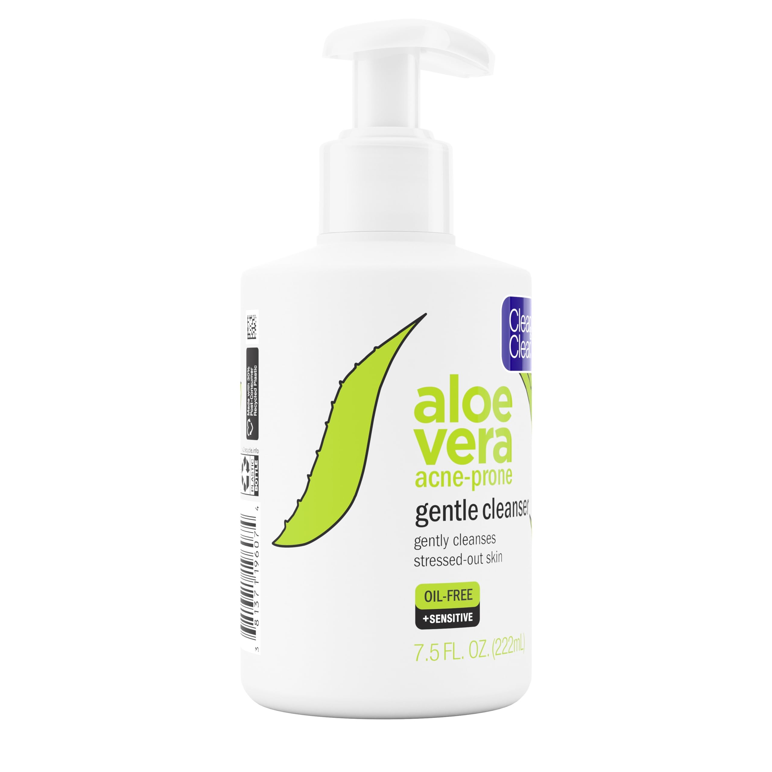 Clean & Clear Aloe Vera Gentle Facial Cleanser vegan logos closeup communicates ethical, plant-based care