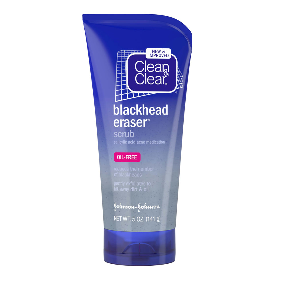 Clean & Clear Blackhead Eraser facial scrub bottle for daily cleansing reduces blackheads.