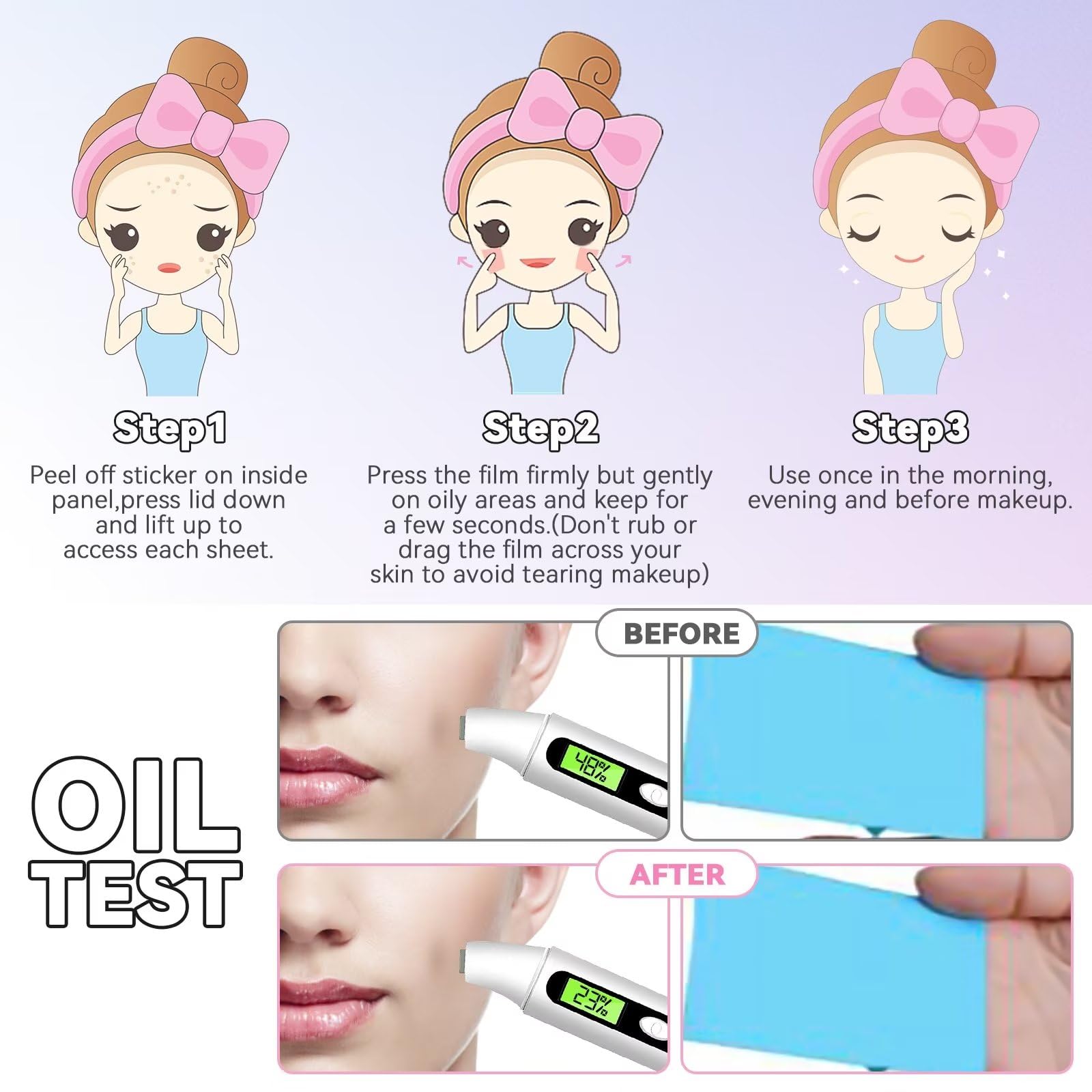Clean & Clear oil-control film with 60 sheets per pack for quick touch-ups.
