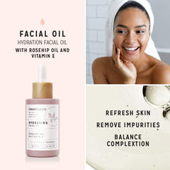 Clean Beauty rose-petal facial oil applied with fingertips for quick absorption