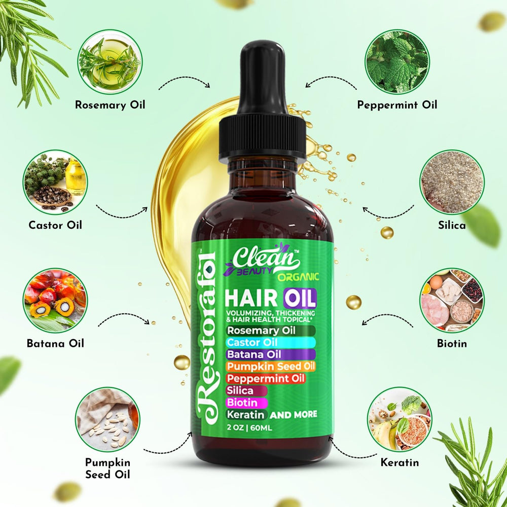 Clean Beauty Rosemary Hair Oil close-up showing silky, lightweight formula.