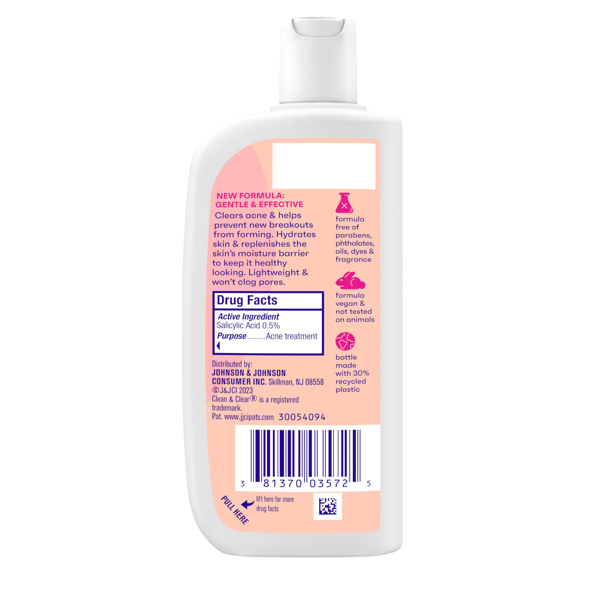 Clean & Clear Essentials packaging eco-friendly bottle with 30% recycled plastic