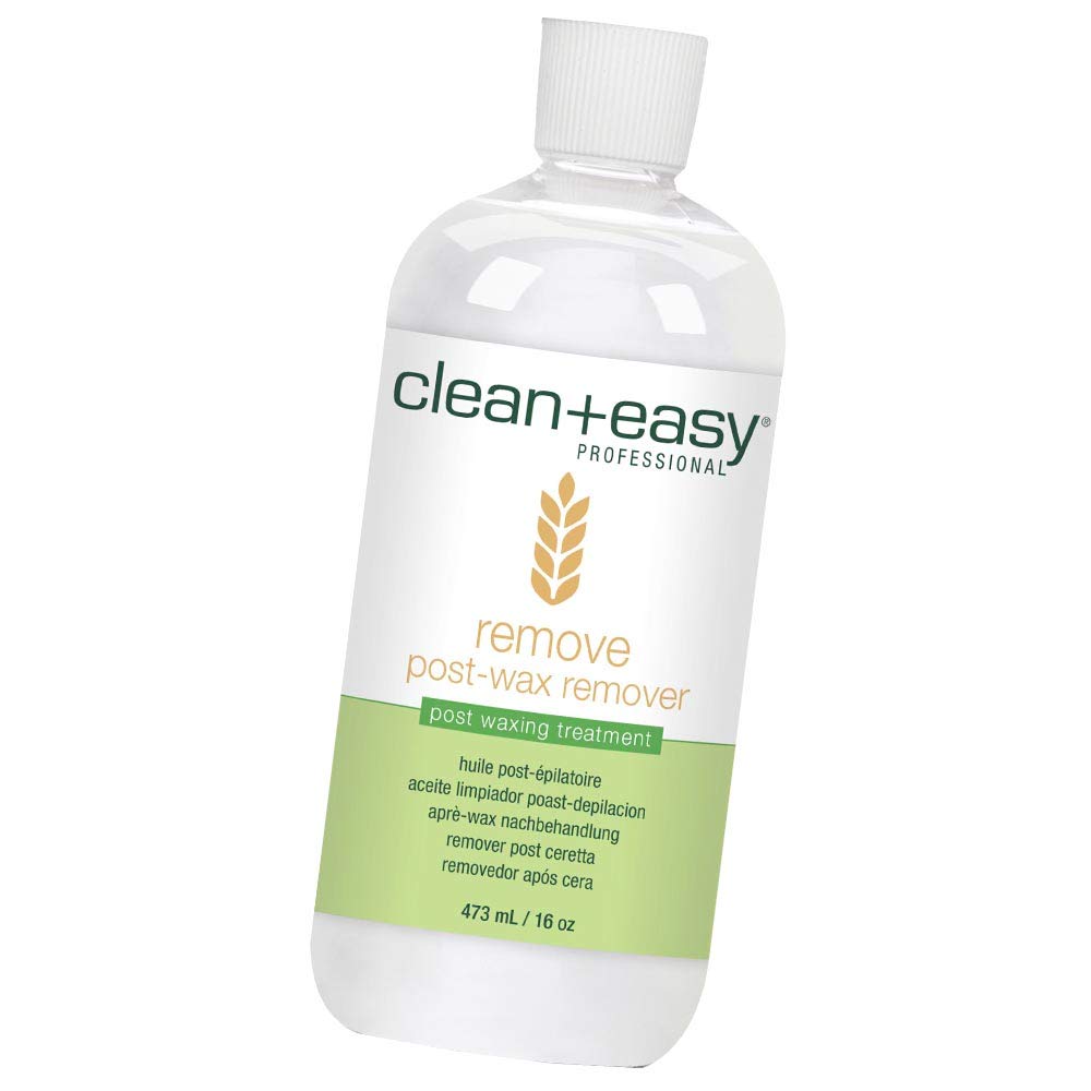 Clean + Easy after wax remover bottle close-up for residue removal.