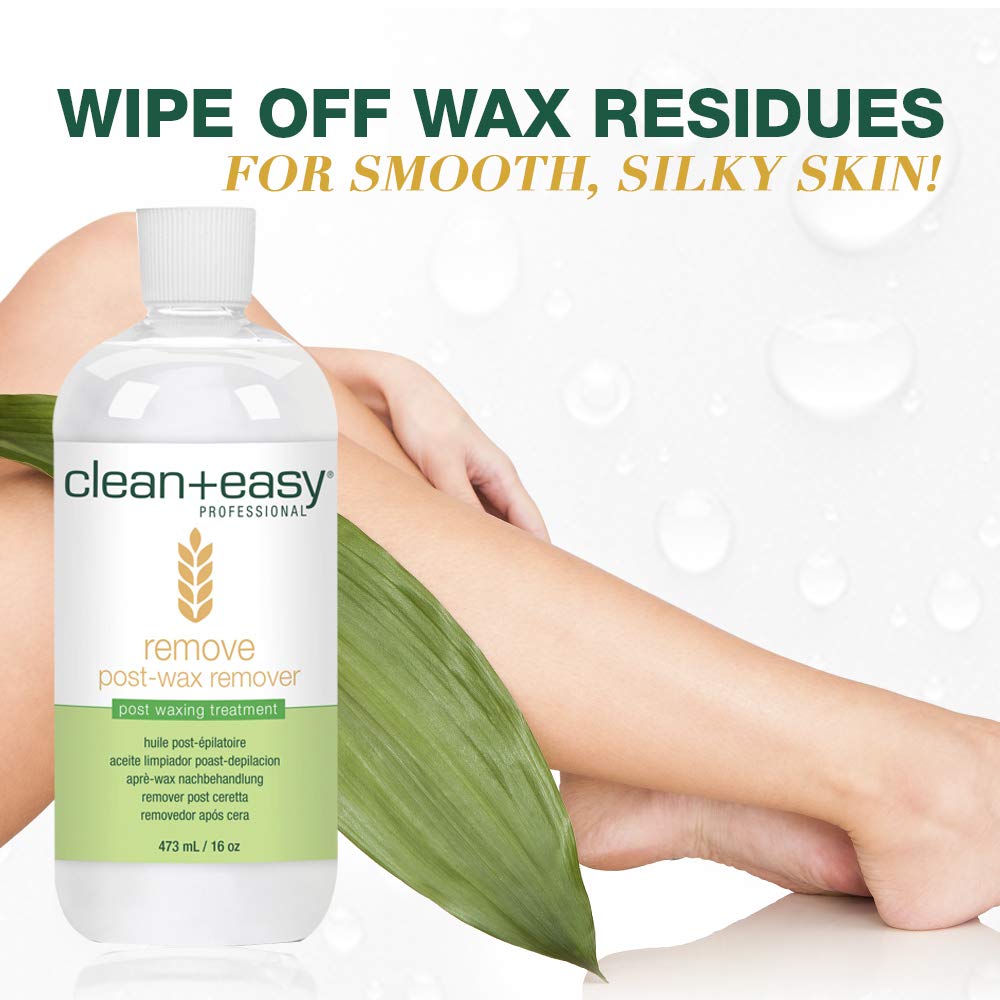Clean + Easy after-wax remover wheat germ ingredients close-up highlights moisturizing benefits