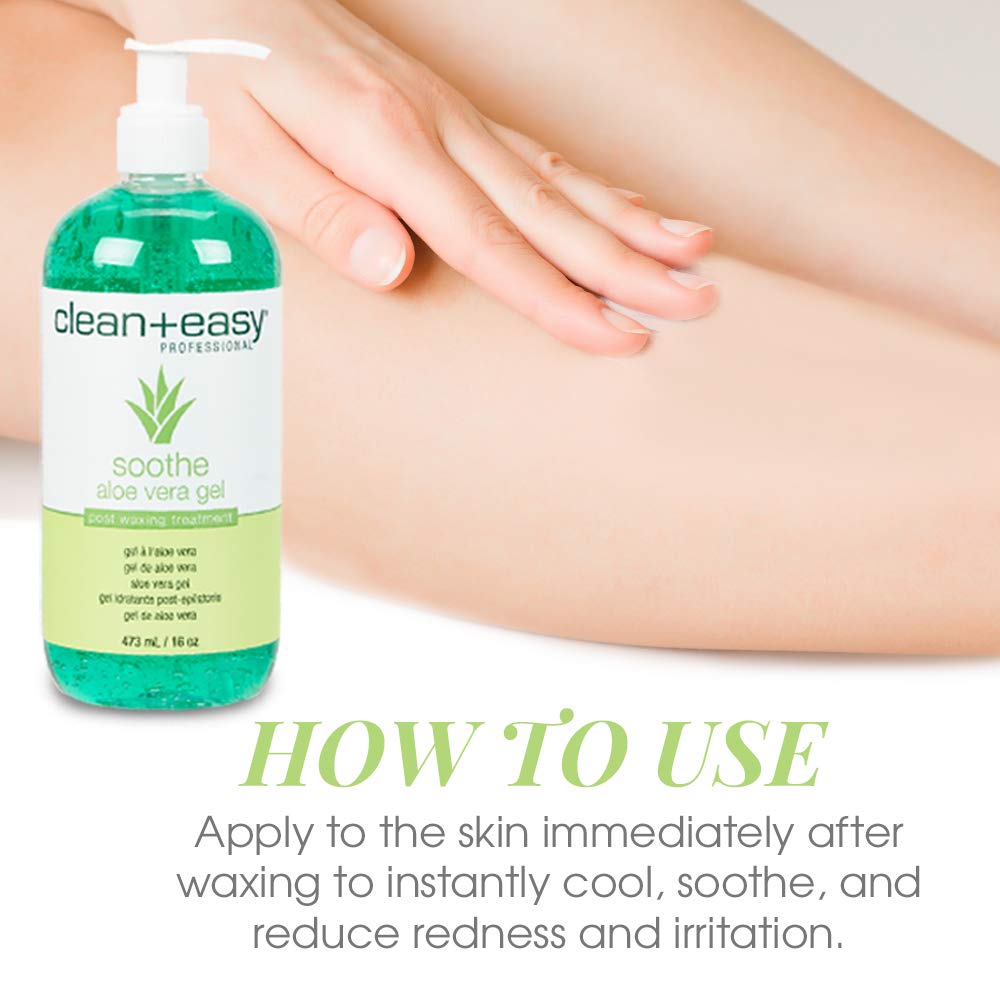 Clean + Easy Aloe Vera Gel on skin removing excess wax residue.