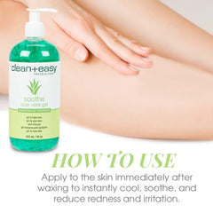 Clean + Easy Aloe Vera Gel on skin removing excess wax residue.