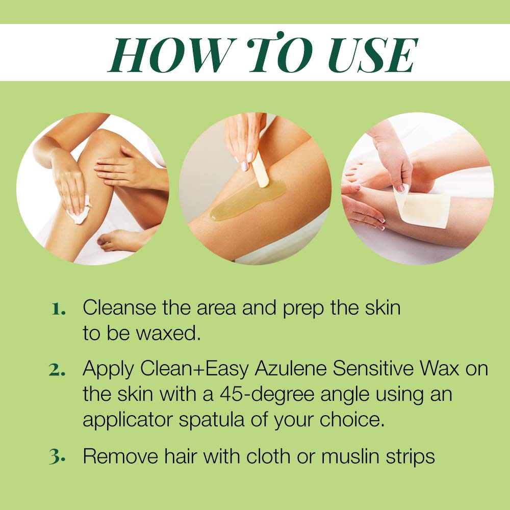 Clean + Easy Azulene packaging close-up emphasizes cruelty-free, pro-approved wax.