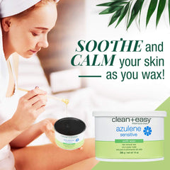 Clean + Easy Azulene soft wax body application highlights all-skin suitability.