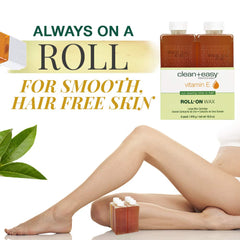 Close-up of the roll-on applicator for precise, mess-free waxing with Clean + Easy Vit E Roll-On Wax.