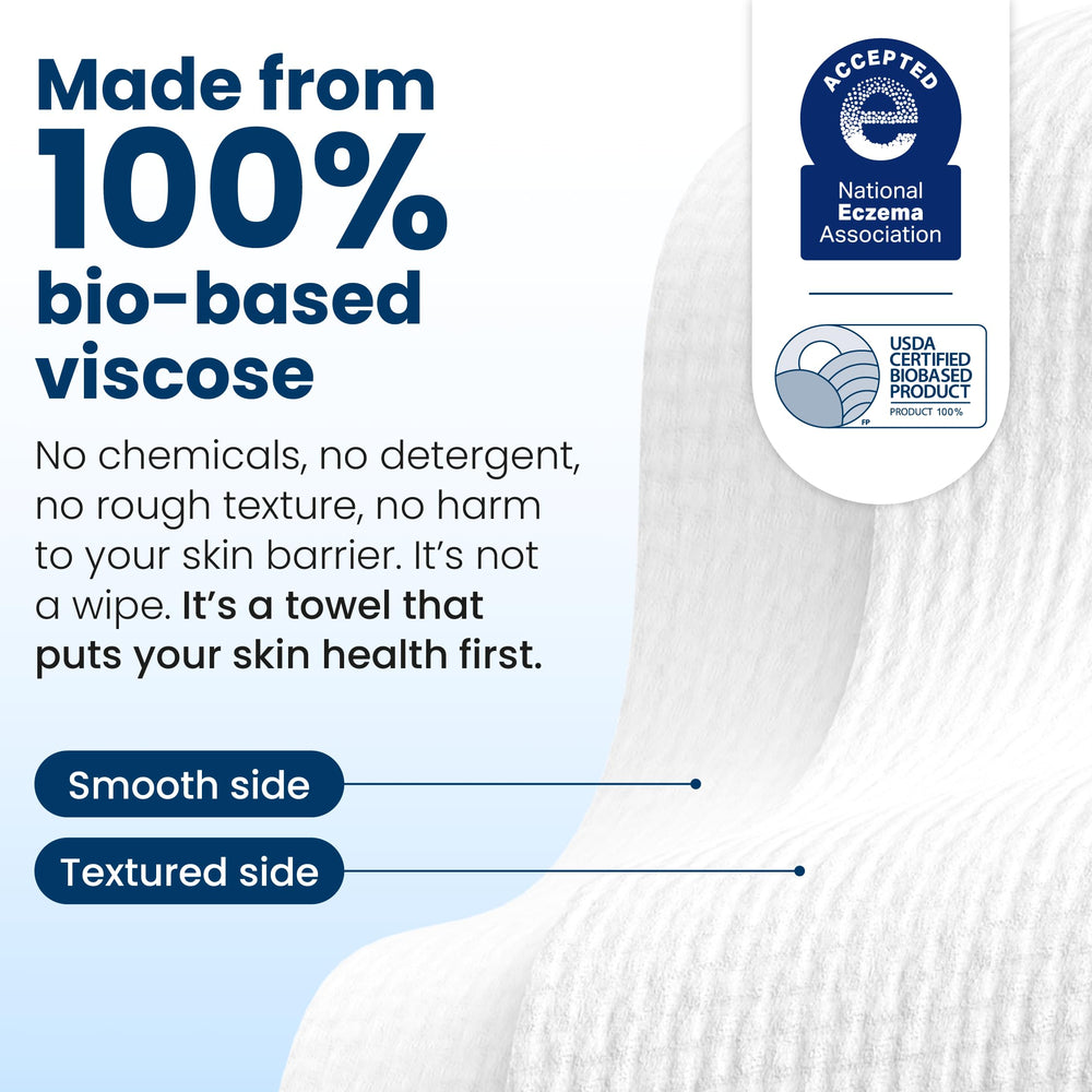150-count layout of Clean Skin Club towels across packs for restocking ease