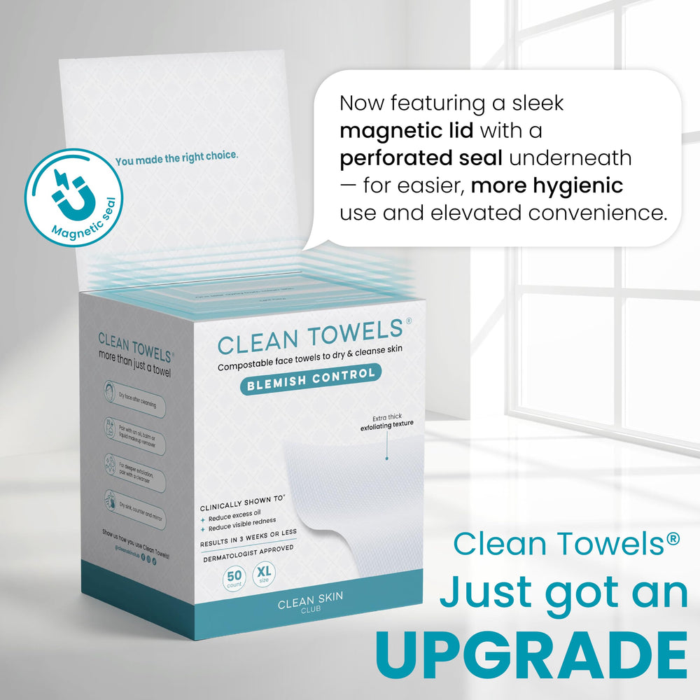 Clean Skin Club Blemish Towels XL dermatologist-tested sheet closeup.