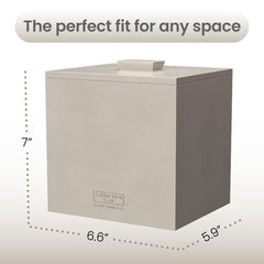 Clean Skin Club cement box top view with lid closed for stable counter storage.