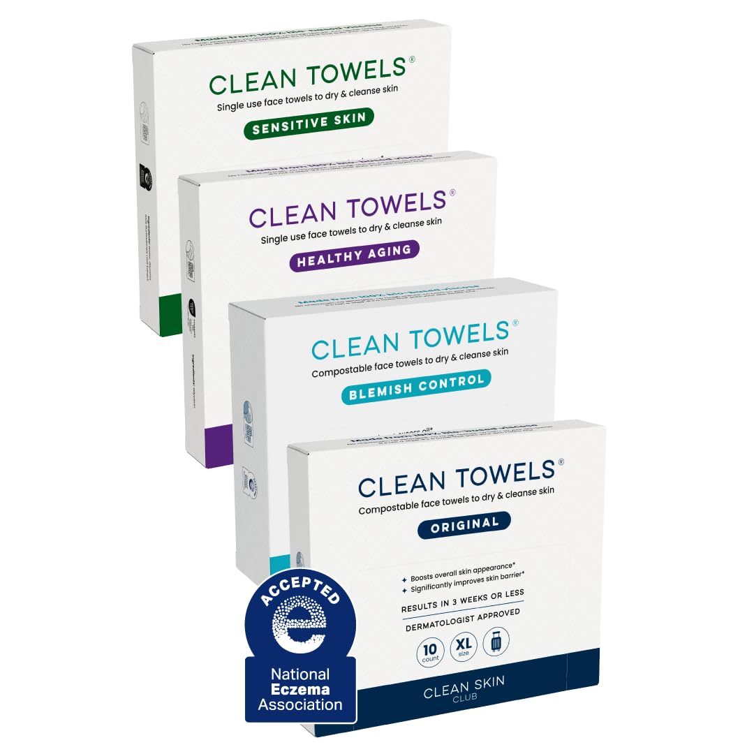 Clean Skin Club Clean Towels XL Holiday Gift Box showcases four towel types for skincare on the go