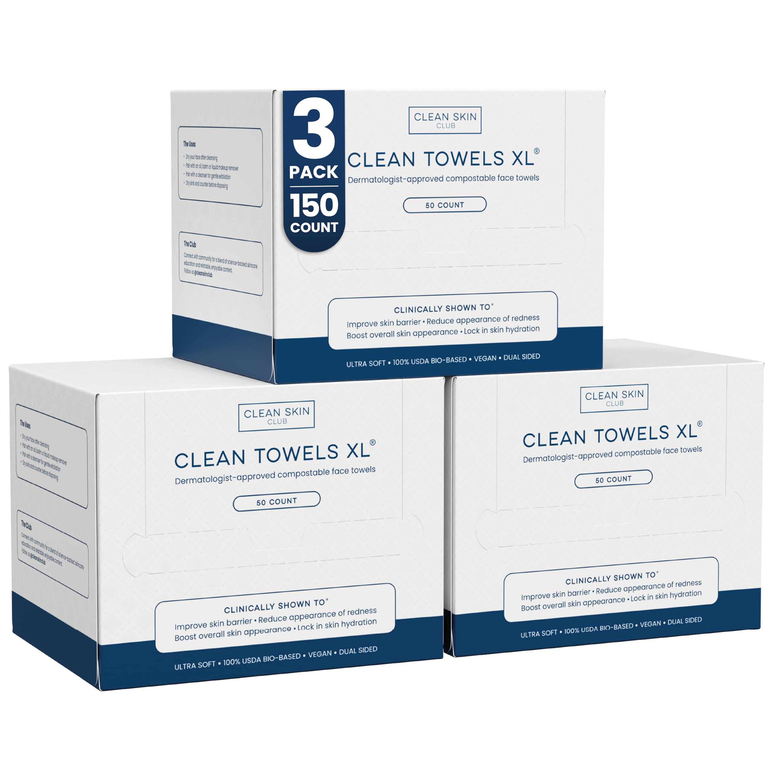 Clean Skin Club Clean Towels XL packaging for convenient disposable facial towels