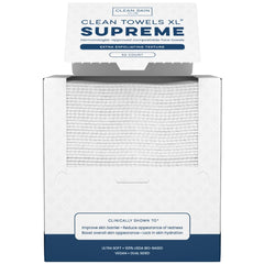 Clean Skin Club Clean Towels XL Supreme pack showing 50 single-use towels for quick daily cleans