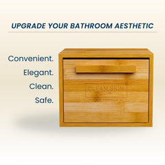 Clean Skin Club disposable face towel holder on counter keeps towels accessible.